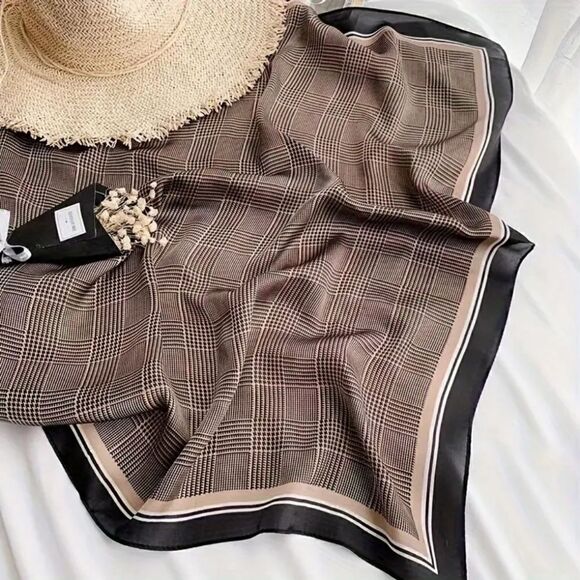 27"x27" Square Scarf Thin Soft Cozy Smooth Neck Scarf Brown & Black - Picture 1 of 7